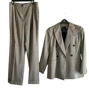 Vintage Moda International Black & White 100% Wool Houndstooth Pant Suit Size 10